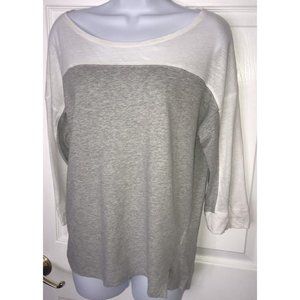 OUI Linen Cotton Blend Color Blocked Top Gray White Size 8 US EUC